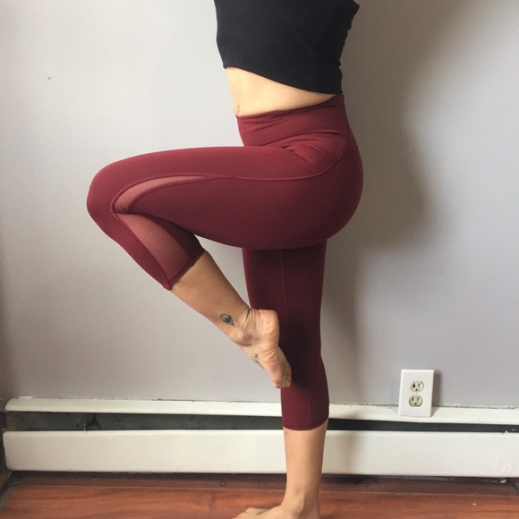 maroon mesh leggings